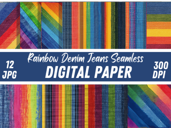 Download Rainbow Denim Jeans Fabric Paper Pattern - Rainbow Collection