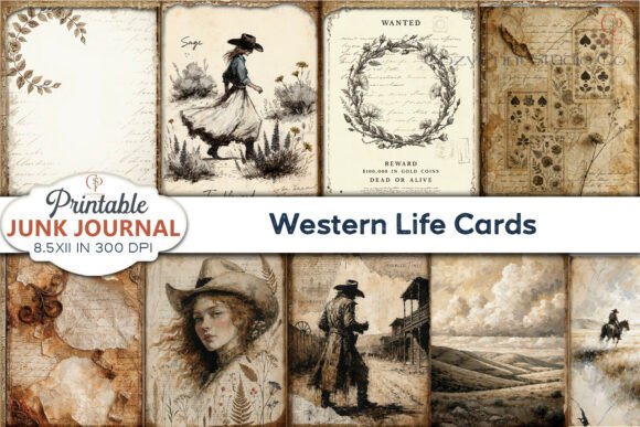 Download Western Life Cards Junk Journal Pages - Card Collection