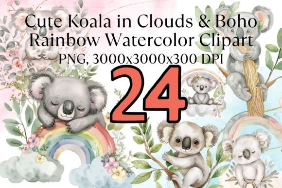 Download Cute Baby Koala Boho Rainbow Watercolor - Rainbow Collection