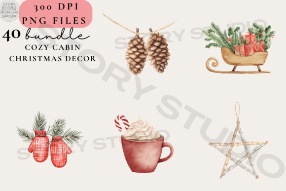 Download Cozy Cabin Christmas Decor PNG Bundle - Christmas decor png Collection