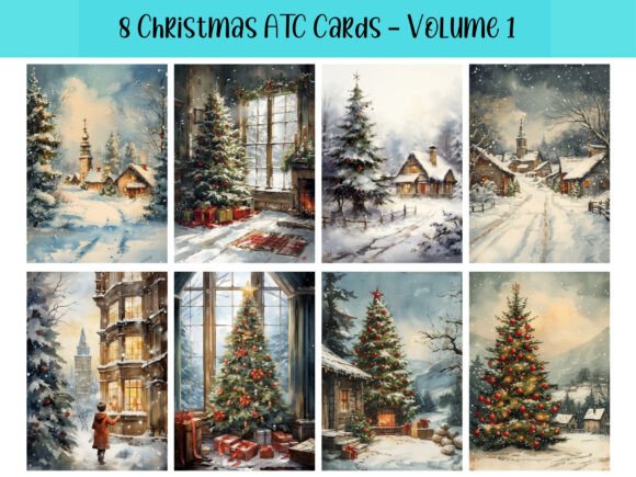 Download 8 Christmas ATC Cards for Scrapbooking - Card Collection